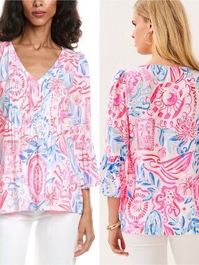Lilly Pulitzer Pink & Blue Printed V-Neck Tunic